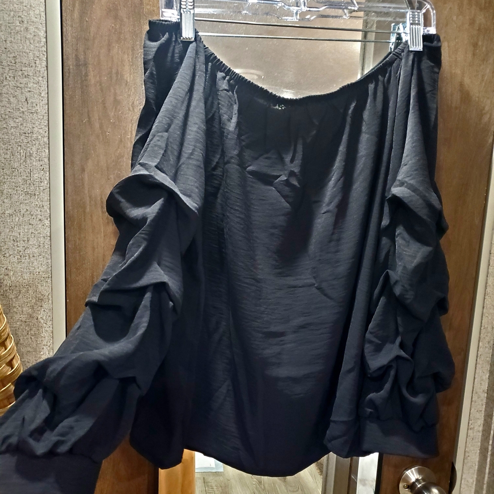 Black Off Shoulder Top with Ruffle Detail